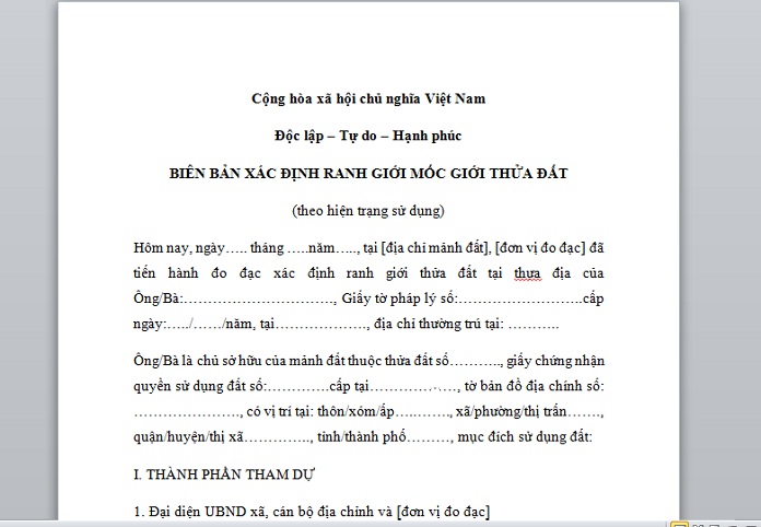 Bản mẫu xác định ranh giới thửa đất theo qui định pháp luật