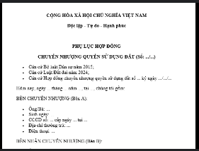 Phụ lục hợp đồng chuyển nhượng quyền sử dụng đất mới nhất 2025